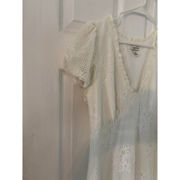 White Lace Babydoll Dress XL Cottagecore Boho Mini Flutter Sleeve Ruffle Hem - Picture 4 of 9